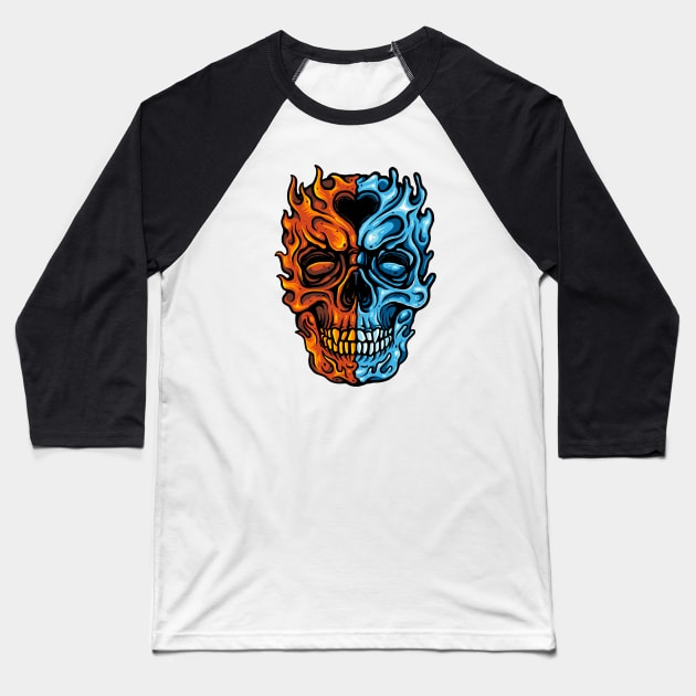 Water Fire Skull Baseball T-Shirt by Stayhoom